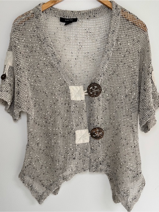 Sweaters - KAKTUS Weave Cotton Beige Cardigan Sweater Sz S Mermaid Boho Lagenlook Artsy
